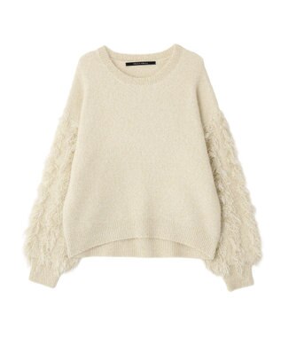 YECCA VECCA ラメフェザー袖フリンジニット Ivory
