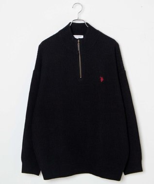 WEGO U.S. POLO ASSN.|別注畔編みハーフジップセーター ブラック