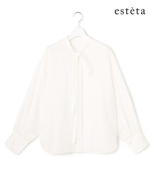  【エステータ】シルクコットンローン ボウタイブラウス