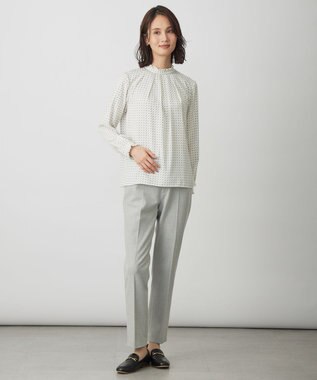 J.PRESS LADIES スエード幾何プリント ブラウス オフ系