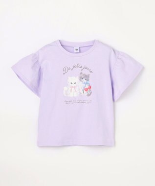 ANY KIDS 【綿100%】ドロップショルダー アニマルプリントTシャツ ラベンダー×ネコ