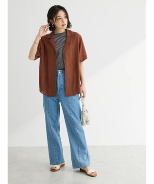 Green Parks ゆったり開襟シャツ Brown