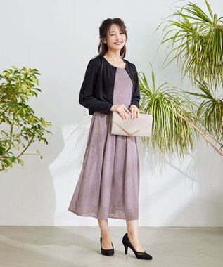 Tiaclasse L 【洗える】大人上品な総レースワンピース ラベンダーグレー