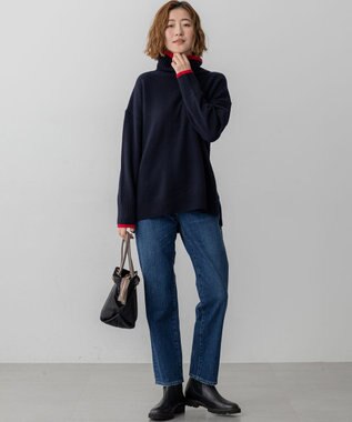 23区 S 【洗える】ウールカシミヤ コンビカラー オフタートル ニット ネイビー系