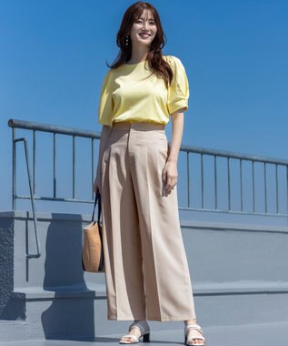 ANY SIS S 【撥水・汗ジミ防止・UVケア・洗える】スーピマスムース 袖タック Tシャツ イエロー