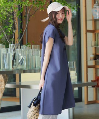 Tiaclasse 【洗える】リネンミックススキッパーシャツワンピース ブルーグレー