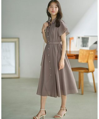 ANY SIS 【洗える】ビューティフレア シャツワンピース モカ