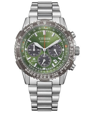 CITIZEN 【電池交換不要/20気圧防水/クロノグラフ】ケース40mmのパイロットウオッチ シルバー