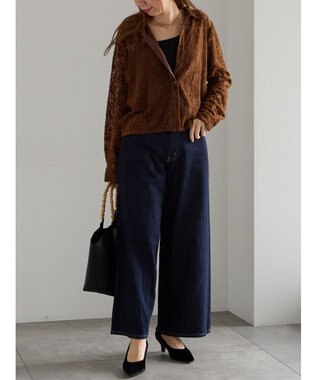 Te chichi 起毛レースシャツ ブラウン