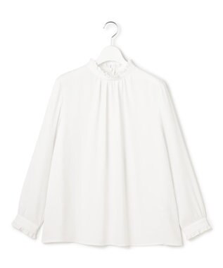 23区 L 【洗える】バックサテンアムンゼン フリルデザインシャツ ホワイト系