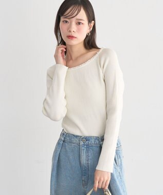 earth music&ecology 【予約】レーストリムリブニットプルオーバー