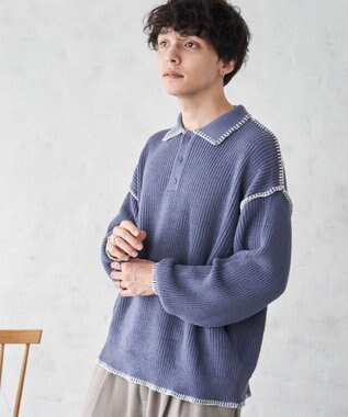 WEGO ハンドステッチポロプルオーバー ブルー