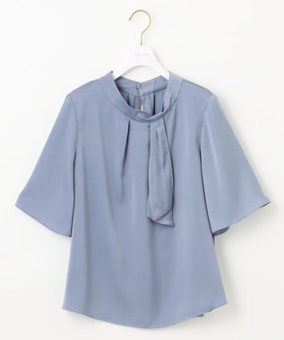 ANY SIS L 【洗える】トロミサテンボウ ブラウス ダスティブルー
