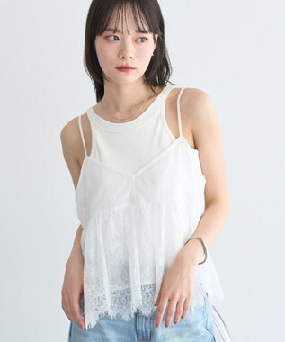 earth music&ecology フリンジレースバックリボンキャミ Off White