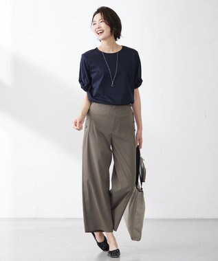J.PRESS LADIES 【接触冷感・UVケア】コンパクトコットンスムース ツイストスリーブ カットソー ネイビー系