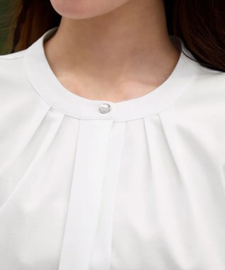 Tiaclasse L 【新色追加・洗える】バンドカラー2WAYタックブラウス オフホワイト