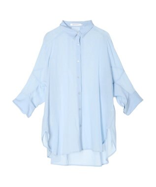 AMERICAN HOLIC 接触冷感５分袖変形ドルマンシアーシャツ Sax