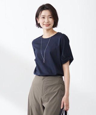 J.PRESS LADIES 【接触冷感・UVケア】コンパクトコットンスムース ツイストスリーブ カットソー ネイビー系