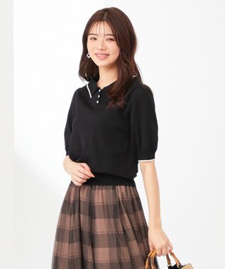 ANY SIS 【洗える】バイカラー ポロニット ブラック