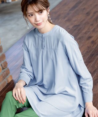 Tiaclasse 【洗える】レイヤードヘムシャツチュニック サックス