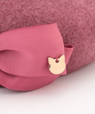 ANY KIDS ネコチャーム付きリボンベレー帽 ピンク