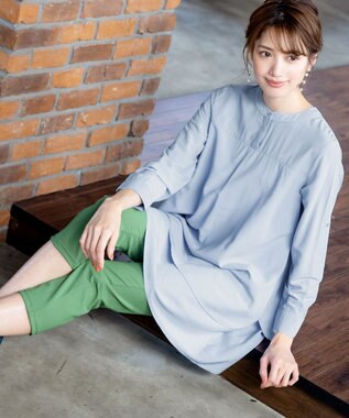 Tiaclasse L 【洗える】レイヤードヘムシャツチュニックブラウス サックス