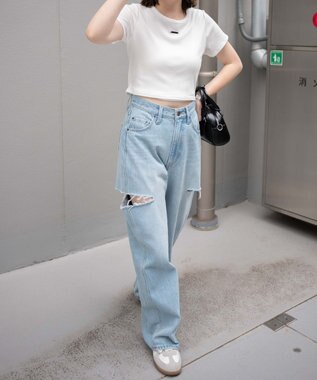 WEGO サイドスリットデニムストレートパンツ デニム淡色