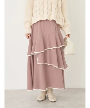 earth music&ecology パイピングフリルティアードスカート Pink Beige