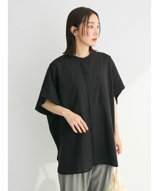 Green Parks 綿麻混ポンチョ風シャツ Black