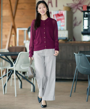 Tiaclasse ストライプストレッチワイドパンツ ブラックストライプ