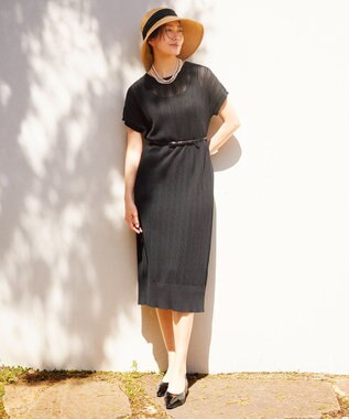 自由区 【ワコールコラボ】【カタログ掲載・洗える】レーシーニット ドレス ブラック