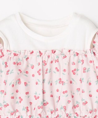 ANY KIDS 【洗濯機可能】オンオフショルダーワンピース ピンク×フルーツ