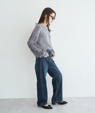 YECCA VECCA ラメフェザー袖フリンジニット Charcoal Gray