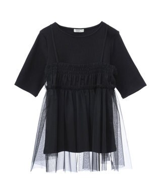 earth music&ecology ＳＥＴ２点チュールビスチェ＋リブプルオーバー Black