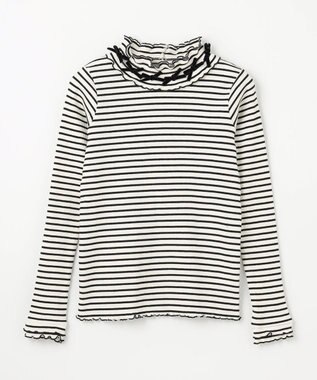 ANY KIDS 襟リボンカットソー ブラック×オフホワイト（ボーダー）