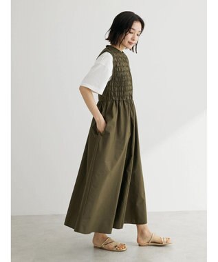 Green Parks ・Ｄｏｕｂｌｅ　Ｆｌａｇｓ　シャーリングノースリワンピ Khaki