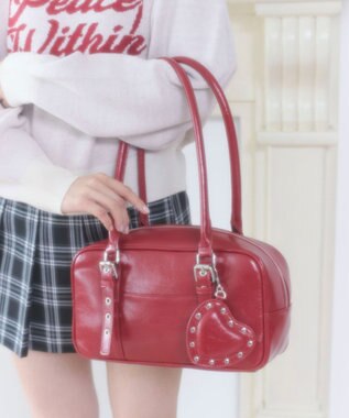 WEGO スタッズハートチャーム付きハトメボストン レッド