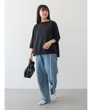 Green Parks ボートネックラメミニ裏毛プルオーバー Black