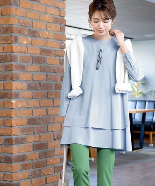 Tiaclasse 【洗える】レイヤードヘムシャツチュニック サックス