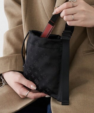 russet ナイロンジャガード巾着ポーチ S(Z-229) Trv-Black