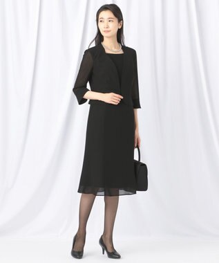 自由区 FORMAL 【洗える/着心地楽々】セオプラスエス ウォッシャブル ワンピース ブラック系