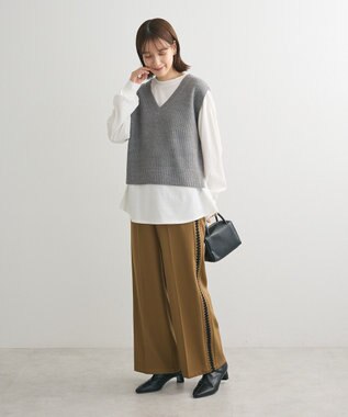 Green Parks ＳＥＴ２点　ニットベスト＋ロンＴＥＥ Gray Mixture