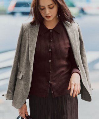 ANY SIS S CICA加工 襟デザイン ニット ブラウン