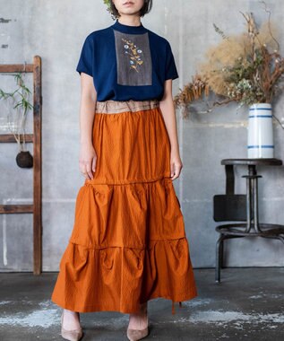 muuc 【高級スーピマ超長綿100%使用ニット】ヒルガオ刺繍 ハイネック半袖プルオーバー ネイビー