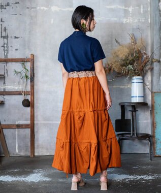 muuc 【高級スーピマ超長綿100%使用ニット】ヒルガオ刺繍 ハイネック半袖プルオーバー ネイビー