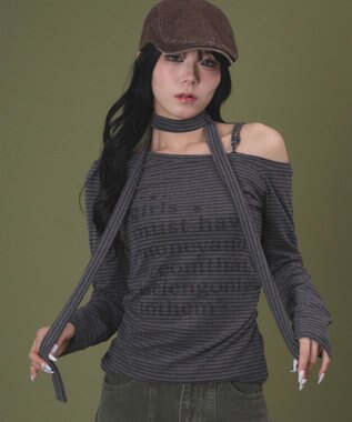 WEGO チョーカー付きボーダーロゴトップ