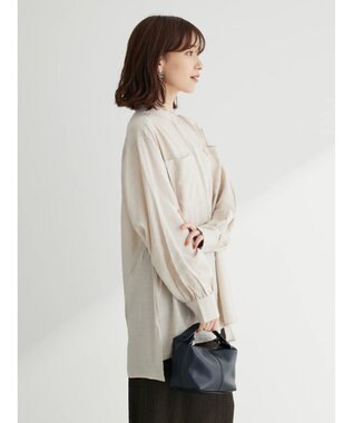 Green Parks バンドカラーポケット付きシアーシャツ Gray Beige