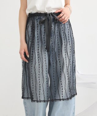 earth music&ecology ストライプレースレイヤードスカート Black