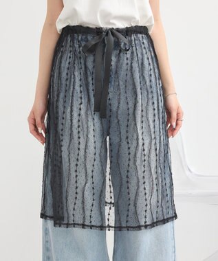 earth music&ecology ストライプレースレイヤードスカート Black