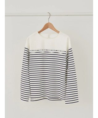 earth music&ecology レースボーダーカットソープルオーバー Navy